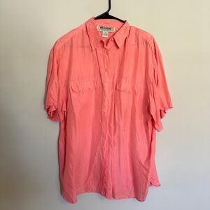 Vintage Melbourne Elements 100% Silk Pink Short Sleeve Shirt Large Button Down